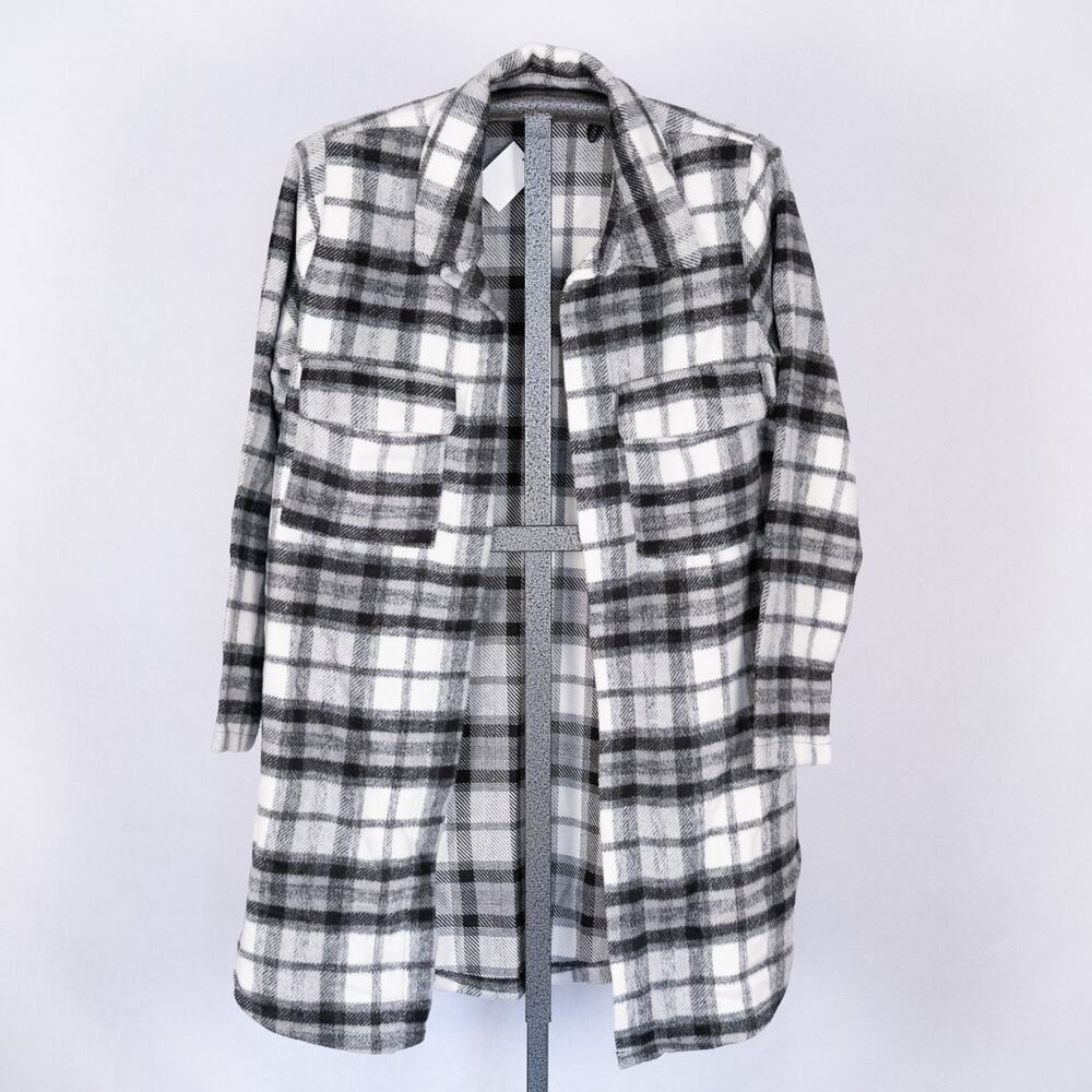 Nordstrom Melloday Women's Black & White Plaid Shacket MEDIUM Open Front 2% Wool